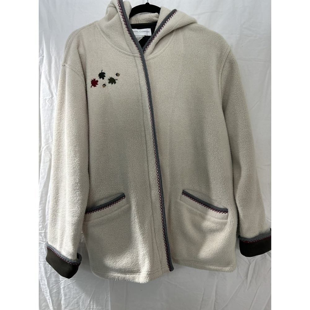Vintage Casual Corner Women's Size M Full Zip Fleece Sweater Hooded Leave Fall